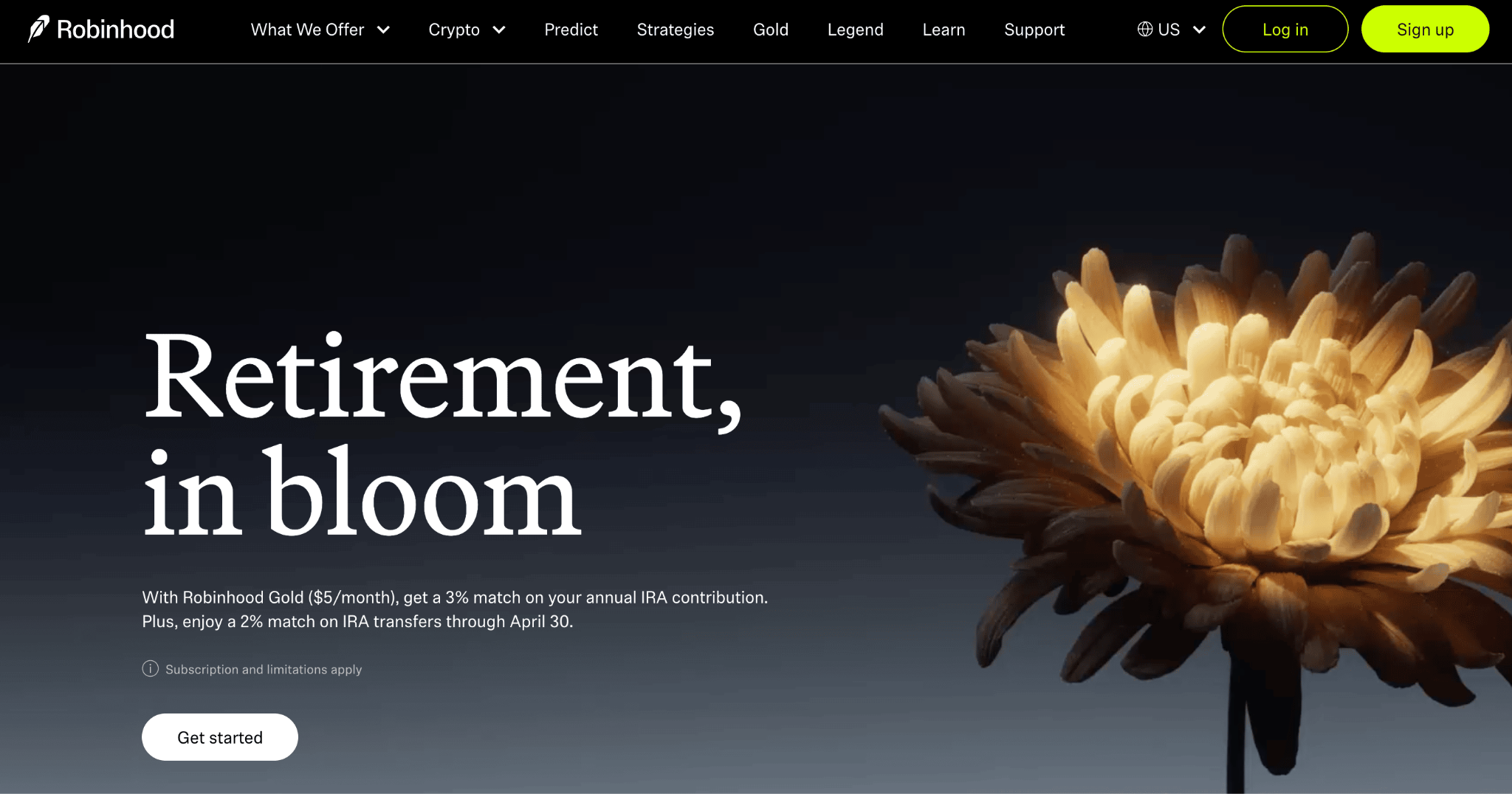 Homepage of Robinhood