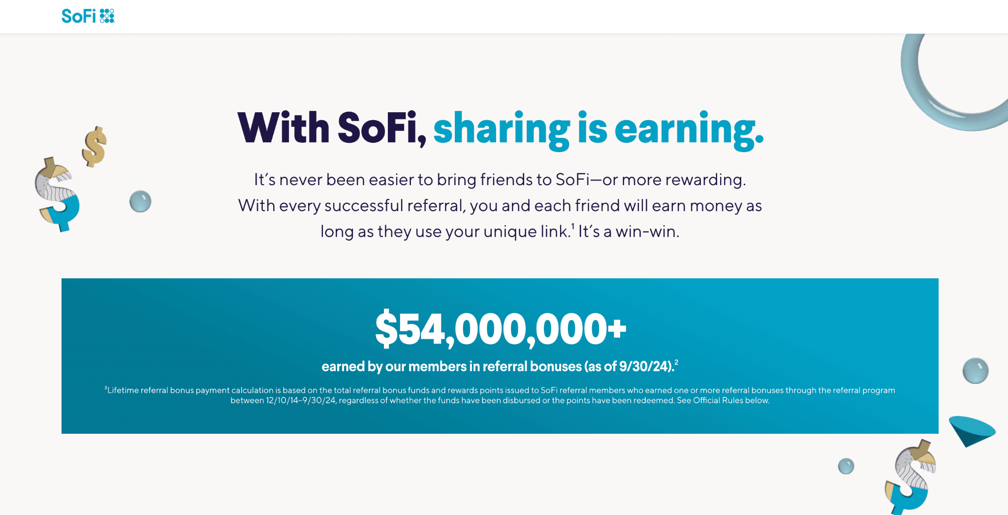 Homepage of SoFi referral program