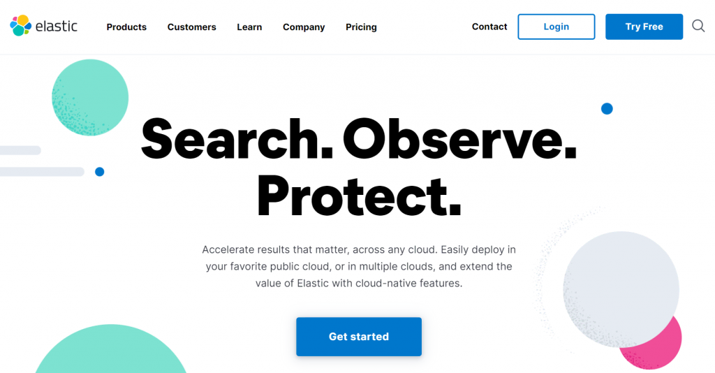 Homepage of Elastic, a website using headless architecture