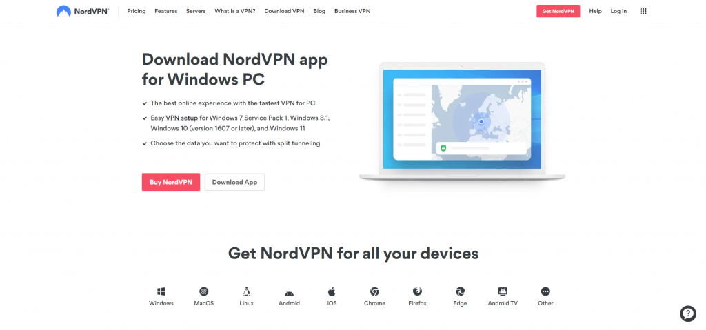 The download NordVPN page 