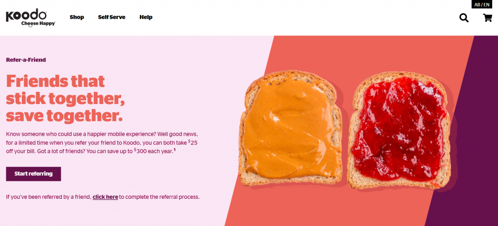 Koodo Choose Happy Refer-a-Friend homepage