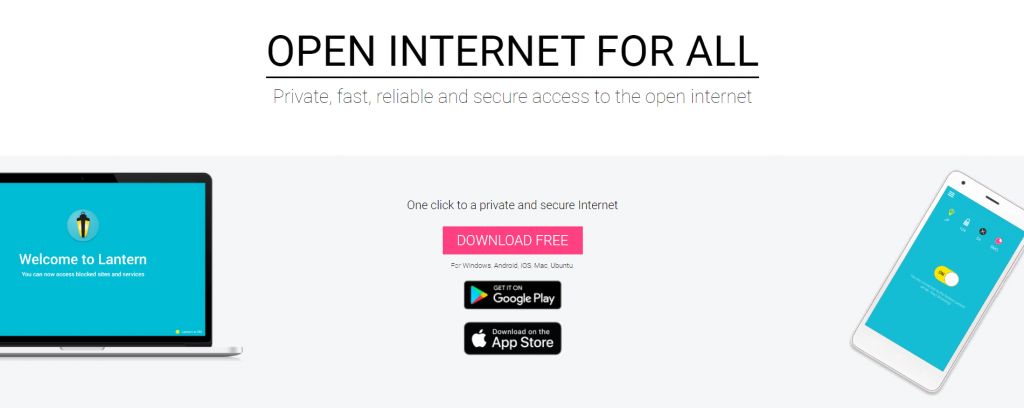Lantern Open Internet For All homepage
