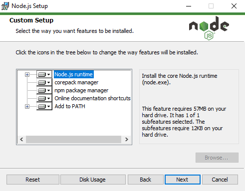 Node.js Custom Setup on Windows