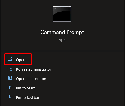 Opening the Command Prompt application on Windows