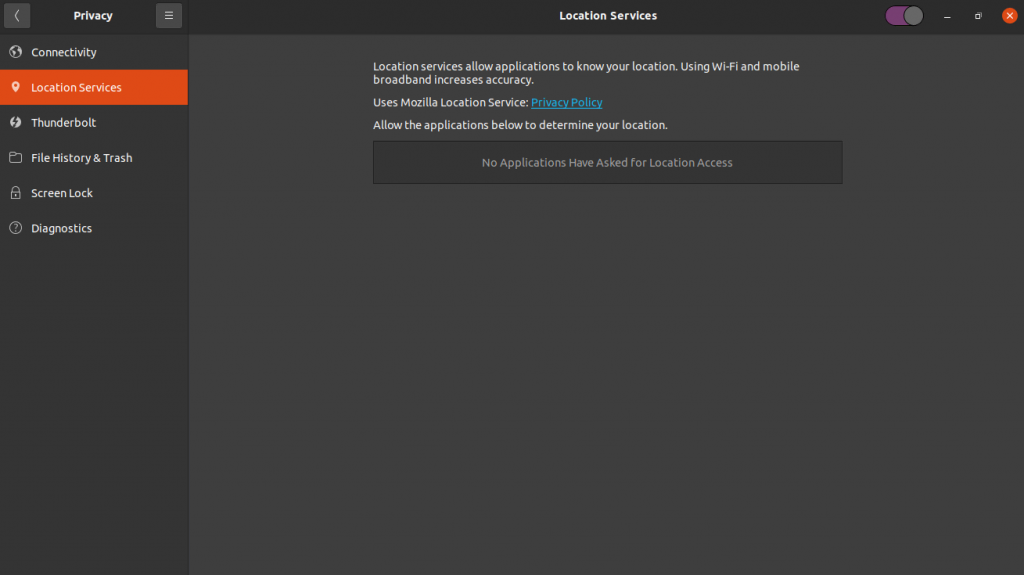 Ubuntu Location Services menu