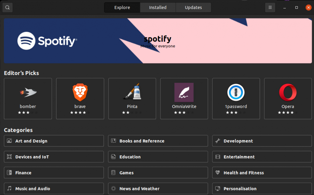 Ubuntu Software menu screenshot