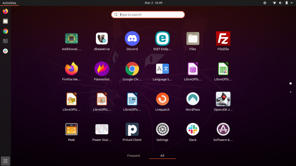 Ubuntu full menu screenshot