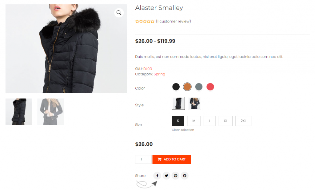 A product page with WooCommerce Product Variations Swatches enabled.