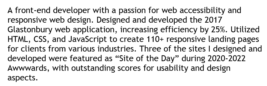 a senior web developer resume summary that shows the area where the applicant wants to grow professionally and reveals their skillset
