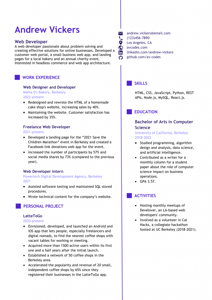an entry-level web developer resume