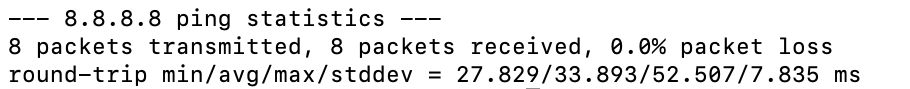 The results of a successful ping test on macOS.