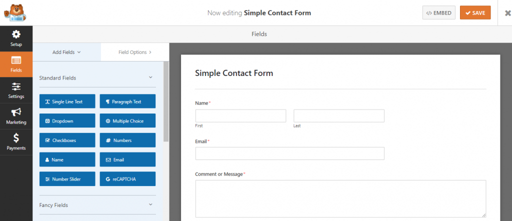 Creating a form with WPForms.