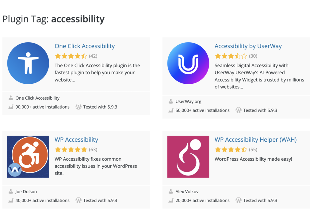 A glimpse at available WordPress plugins with accessibility features present