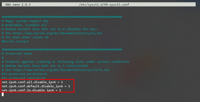 The additional command lines added in a VPS configuration file to disable IPv6