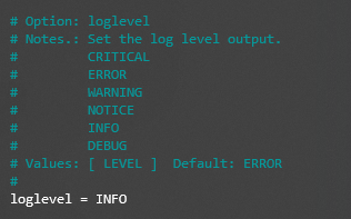 An excerpt from the fail2ban.local config file talking about the loglevel option