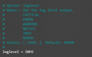 An excerpt from the fail2ban.local config file talking about the loglevel option