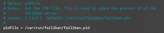 An excerpt from the fail2ban.local config file talking about the pidfile option