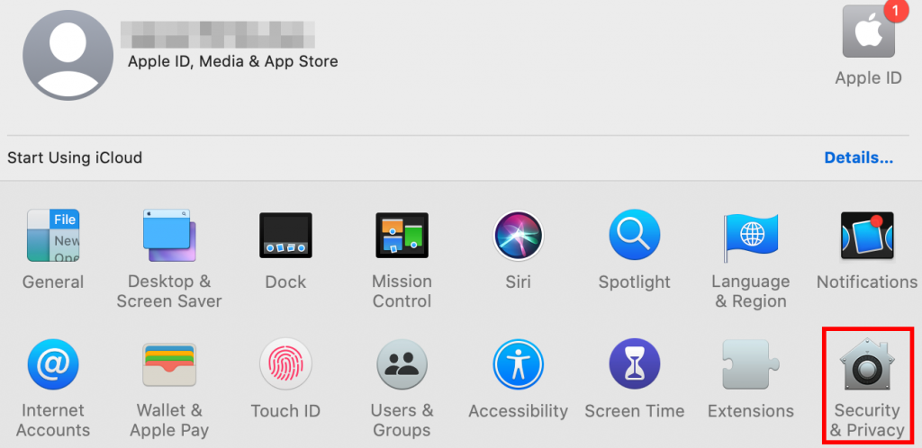 Apple menu indicating Security & Privacy button