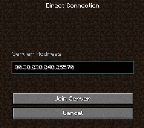Connection to Minecraft server window