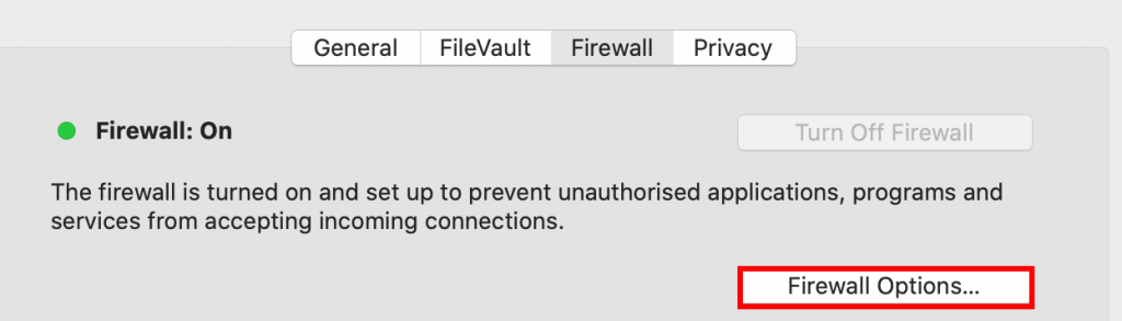 Firewall Options menu for macOS