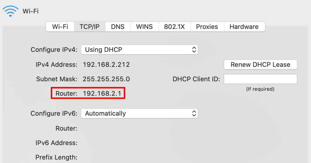 Network window for macOS indicating router's IP address