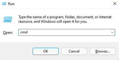 Open command prompt through the Windows Run dialog box