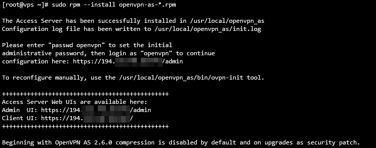 終端輸出表明 OpenVPN 安裝完成