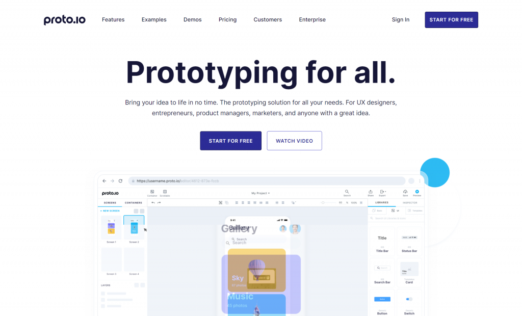 Proto.io, prototyping software with interactive features and a drag-and-drop interface