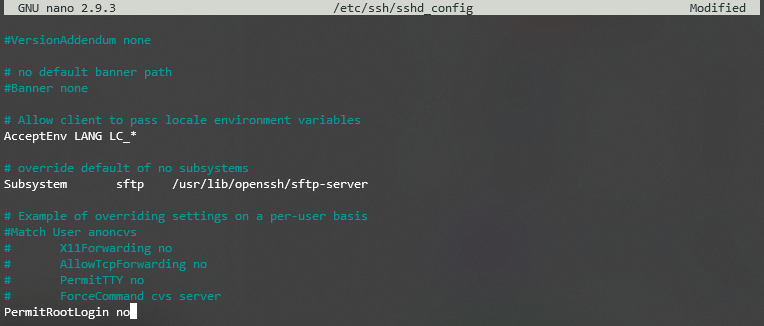 PermitRootLogin 值設(shè)置為“no”的 sshd_config 文件