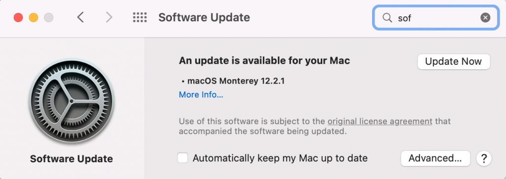 The Software Update menu on macOS