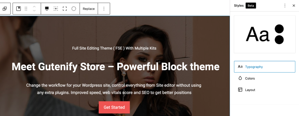 The typography block in WordPress site editor