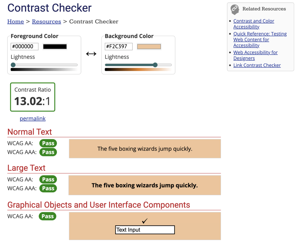 WebAIM Contrast Checker, a tool to experiment with different shade combinations