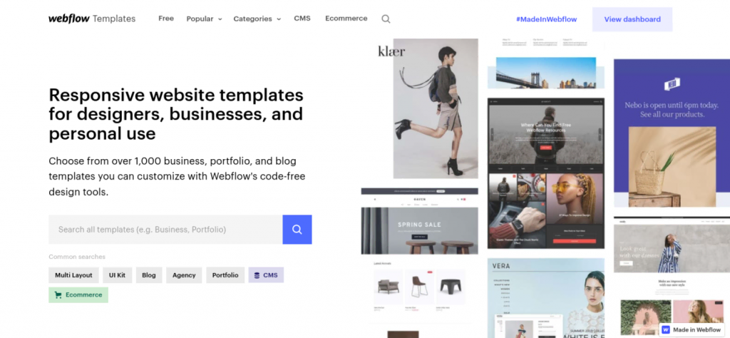 Webflow's library of website templates