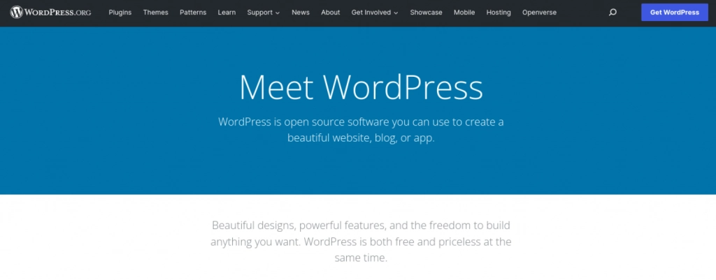 WordPress.org website's front page