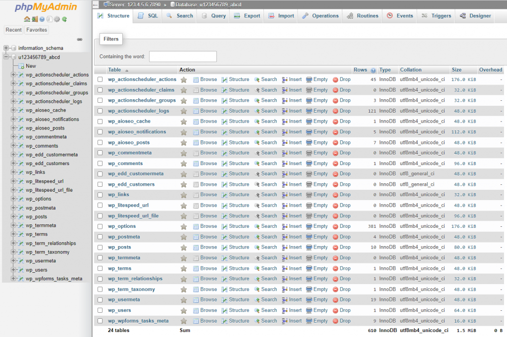 phpMyAdmin interface