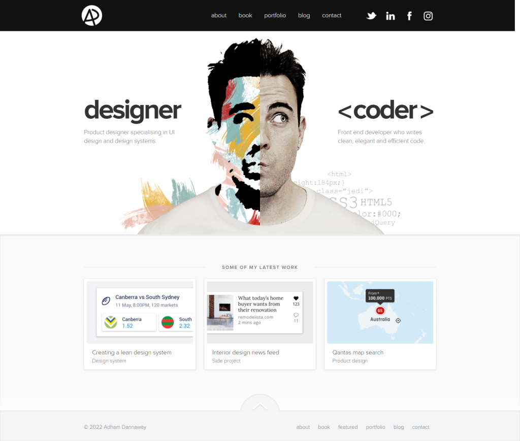 Portfolio website of the product designer and front-end developer Adham Dannaway
