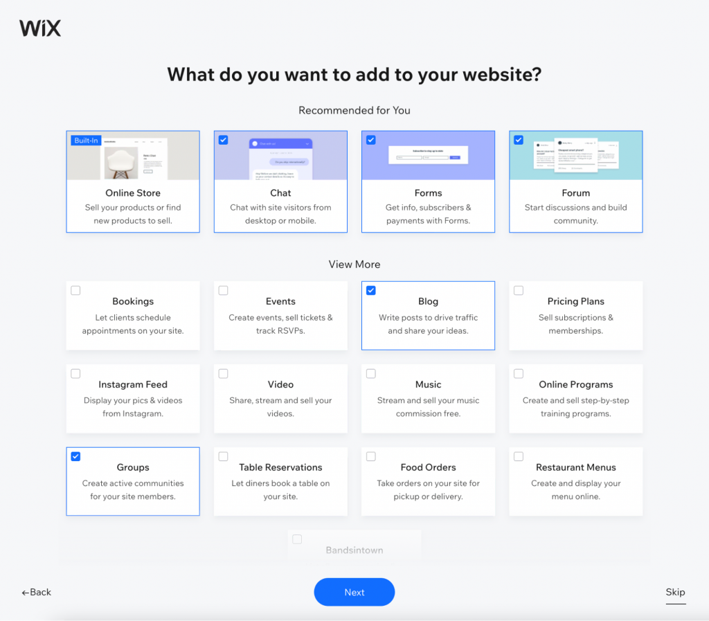 Wix recommending its build-in features for a blog-like website