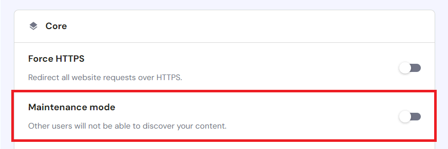 The WordPress maintenance toggle in hPanel
