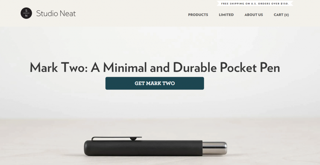 Studio Neat_s homepage showing Mark Two, a minimal and durable pocket pen