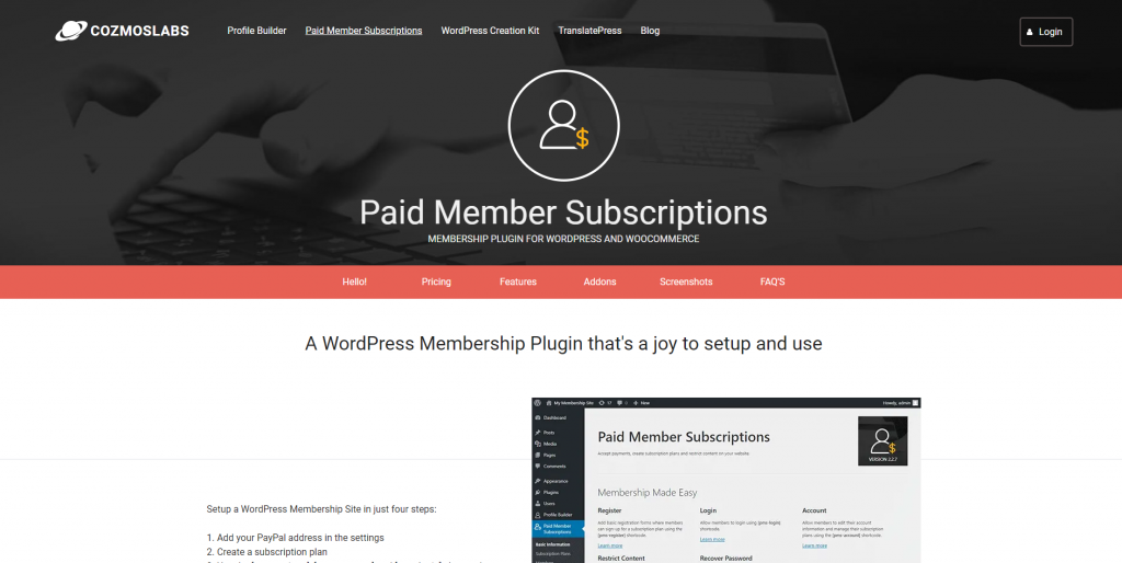 Paid Member Subscriptions homepage