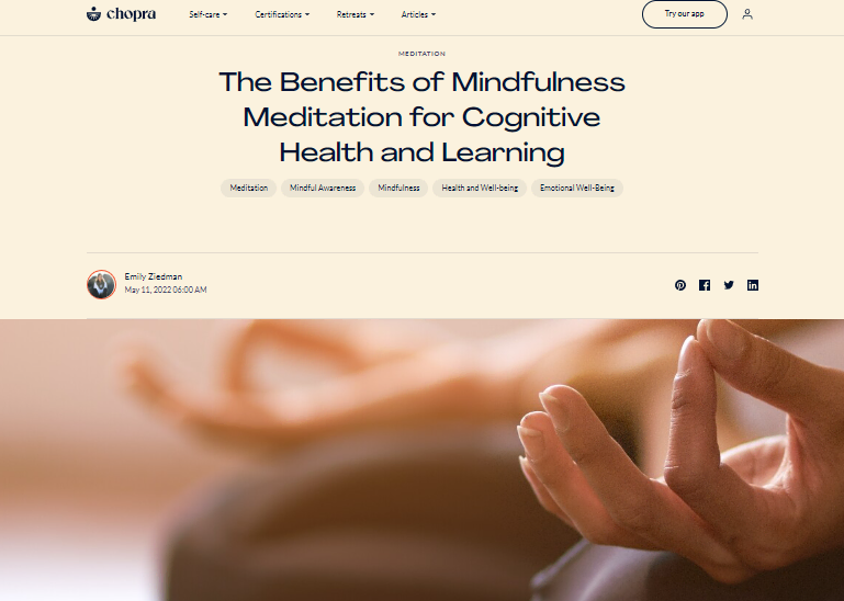 Chopra website covers topics around health and wellness