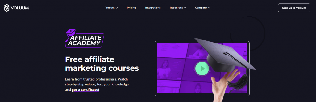 The landing page of Affiliate Academy, a free affiliate program by Voluum.
