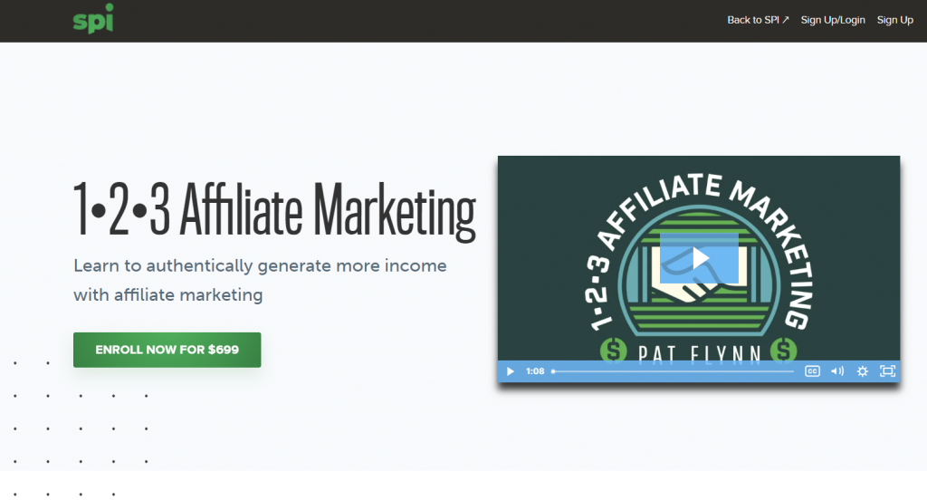The landing page of the 1-2-3 Affiliate Marketing course by Pat Flynn.