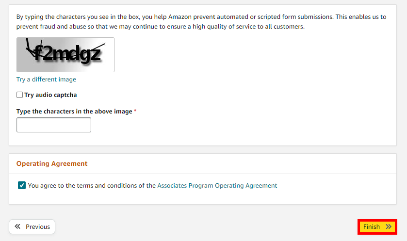 Amazon affiliate registration process
