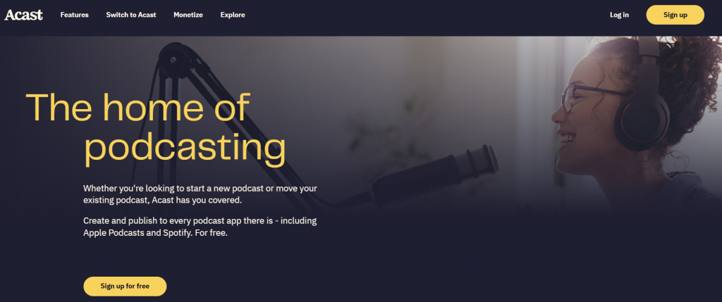 The homepage of Acast, a freemium podcast hosting platform with versatile features
