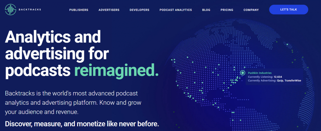 The homepage of Backtracks, one of the best podcast hosts for tracking listeners