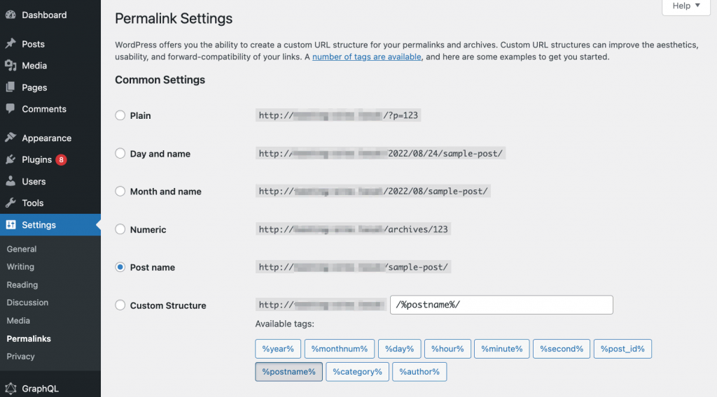 Changing the permalink settings on WordPress