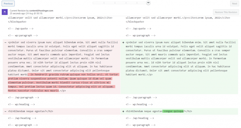 Comparing versions in WordPress revisions