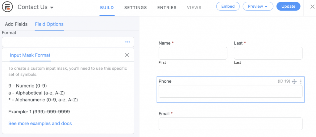 Creating an Input Mask Format on Formidable Forms