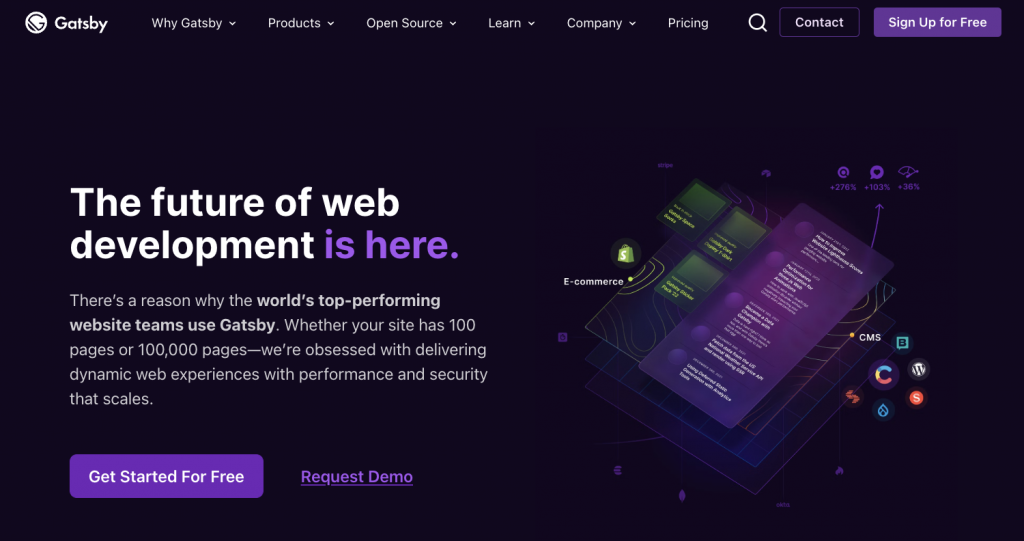 Gatsby static site generator front page